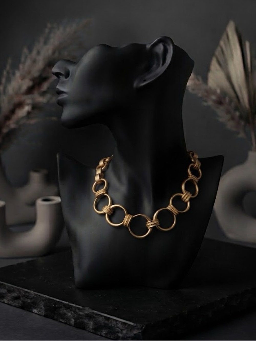 Monet Vintage Gold-Tone Link Necklace with Textured Detailing
